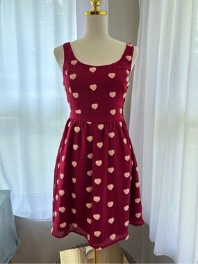 ModCloth Wine Red Dress with Pink Heart Details